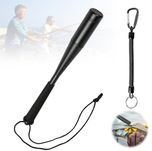 Abiemuce Aluminium Fischtöter, Fischbetäuber, Fischtöter inkl. Handschlaufe, Totschläger für Fische mit Rutschsicherer Griff, Angelzubehör Fisch Totschläger (Schwarz)