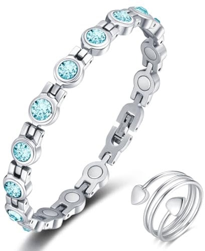 Vicmag Damen Titanstahl Ultral-Festigkeit magnetisch Geschenk 3500 Gauss starken Magnet für Damen mit Entfernungswerkzeug(Hellblaue Rundkristall)