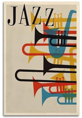 UNSGA Vintage-Kunstposter, Jazz-Musik-Illustrationsposter, dekorative Malerei, Leinwand, Wandposter und Kunstdruck, moderne Familienschlafzimmer-Dekoration, Poster, 50 x 75 cm