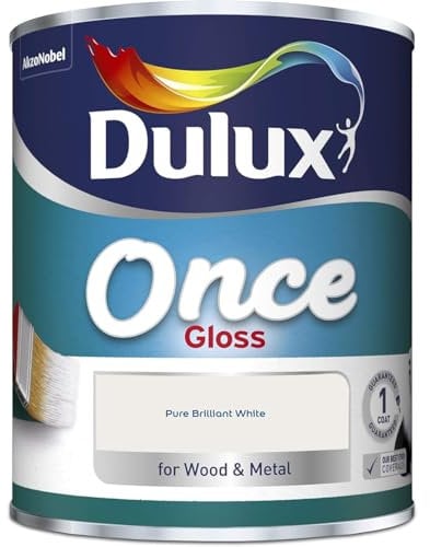 AMK® Dulux Once Gloss 750ml Pure Brilliant White Metal & Wood Surfaces Paint One Coat Formula Low Sheen Quick Dry
