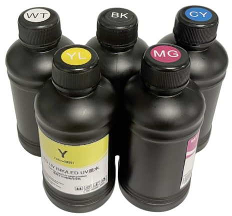 LED UV-Tinte für UV-Drucker, 5 x 250 ml, 5 Farben: cyan, gelb, schwarz, magenta, weiß