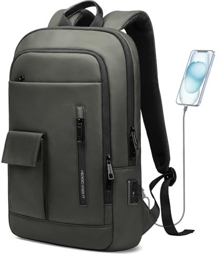 HEROIC KNIGHT Rucksack Schlank Laptop Rucksack Herren 15,6 zoll Wasserdicht Laptoptasche leichte Business Rucksack mit USB-Anschluss Klein Arbeitsrucksack Damen für Uni Geschäft Reise Grün