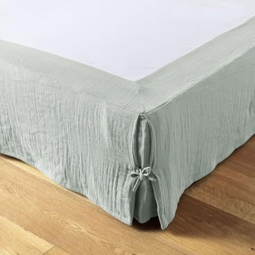 AltoBuy OUREA - Cache-Sommier à Nouettes 140x190cm Gaze de Coton Eucalyptus
