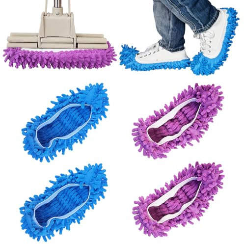 2 Pairs (4 Pieces) Mop Slippers Shoes Cover Dust Duster,Multi Function Reusable Microfiber Dust Mops,Floor Cleaning Shoes for Bathroom,Office,Kitchen,House Polishing Cleaning