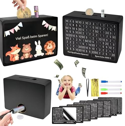 Schulkind Spardose 2025, Holz Sparbox mit Zähler & Sparziel, Einschulung Geschenk Junge/Mädchen, Schulanfang Geschenke mit Schulkind Motiv, Schultüte Füllung für 6 Jahre Erstklässler