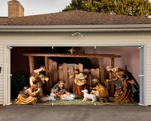 Weihnachtskrippen-Garagentor-Abdeckung, 2,1 x 4,8 m, Weihnachtsbanner für Garagentor, Krippe, für Weihnachten, Spielkulisse, Dekoration, Jesus-Banner