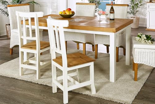 1a Direktimport Mexico Möbel Esszimmerstühle Stuhl - Weiß Honigfarben - Pinie Massivholz - Landhausstil