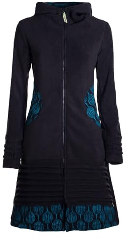 Vishes - Alternative Bekleidung - Damen Kapuzenjacke lang Fleece Hippiemantel Übergangsjacke schwarz 38