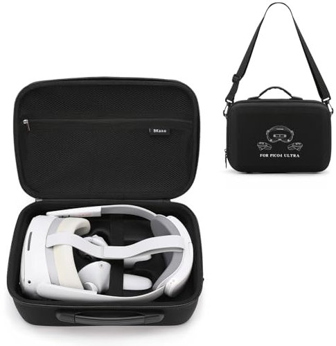 BeisDirect Funda de viaje para Pico 4 Ultra VR, funda rígida portátil para auriculares Pico4 Ultra VR y accesorios de controladores, funda protectora de transporte con correa para el hombro (negro)