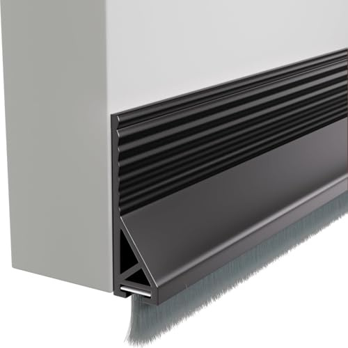 Inscrip Door Draft Stopper with Brush, Rubber Door Sweep for Bottom of Exterior & Interior Doors, Self Adhesive Under Doors Seal Dust/Noise/Hot or Cold Air Insulation, Gap Filler (Black 1M)