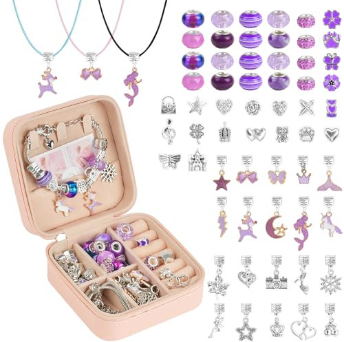 AUAUY Geschenke für Mädchen, Armbänder Selber Machen Bastelset Kinder ab 6 Jahre, Adventskalender Füllung Weihnachtsgeschenke für Kinder Nikolaus Geschenk Mädchen 4 5 6 7 8 9 10 11 12 Jahre-Lila