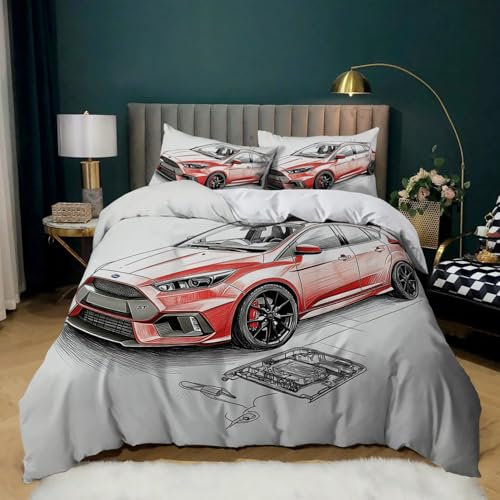YZQGLHP Bettwäsche 135x200 Auto Bettbezug Sportwagen Bettwäsche Set Auto Bettbezüge und 2 Kissenbezug 80x80 cm, Weich Mikrofaser 3 Teilig Set mit Reißverschluss