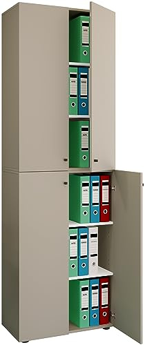 VCM Büroschrank mit 6 Fächern | moderner Aktenschrank mit Drehtüren | Maße ca. H. 220 x B. 70 x T. 40cm – Lona 6-Fach