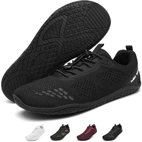 Geweo Barefoot Shoes Homme Femme Confort Baskets et Chaussure Minimaliste avec Pieds Larges Légères Chaussures Pieds Nus pour Fitness et Running Respirant Zéro Drop Chaussures Marche Unisex Noir 38EU