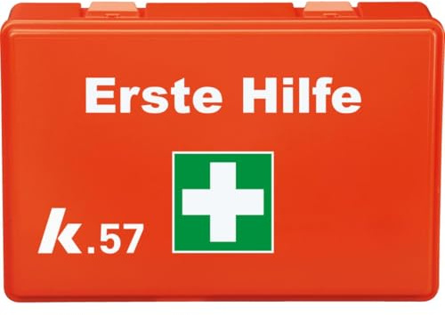 K.57 Verbandkasten Compact, Füllung DIN 13157:2021, leuchtorange, Maße: 273,5x177x90,5 mm, inklusive Wandhalterung