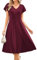 Damen Kuzarm A Linie Kleider Elegant Festliche Kleider Für Hochzeit Midikleider mit Taschen Einfarbige Strandkleid Dunkelrot L
