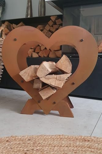 KUHEIGA Kaminholzregal Kaminholzständer Herz - Höhe 55cm aus Metall Holzregal