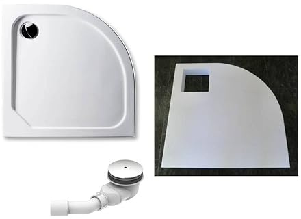KOMPLETT-PAKET: Duschwanne viertelkreis weiß Acryl + Styroporträger/Wannenträger + Ablaufgarnitur chrom DN 90; verschiedene Größen/Deutscher Hersteller (weiß, 90 x 90 x 14cm, R 55)