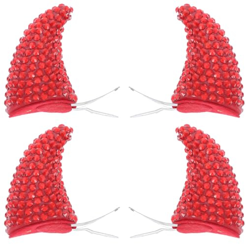 VALICLUD 4 StüCk Rote Teufelshörner Teufelshorn Haarspangen Mit Strass Halloween KostüM ZubehöR FüR Damen Und MäDchen Bequemer Hornclip FüR Cosplay Und Mottopartys