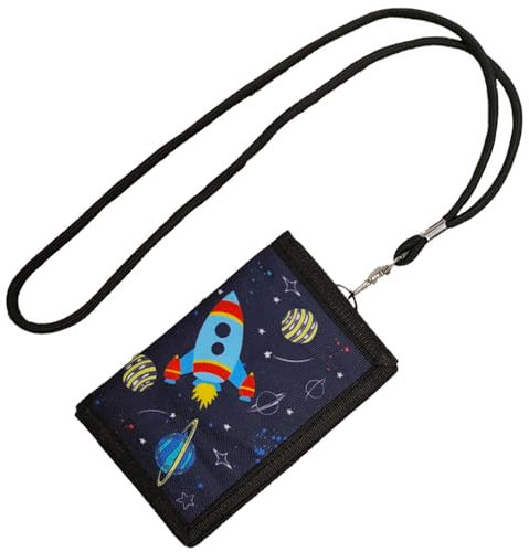 HJDJBD Weltraum Motiv Kinder Brustbeutel,Geldbeutel,Portemonnaie Jungen,Portmonee,Geldbörse,Metallkette Jungs zum Umhängen Kindergeldbeutel Kinder-Geldbörsen mit Schlüsselband,für Teenager,Mädchen