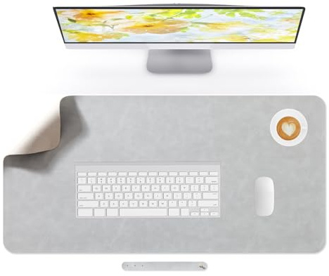 Lllunimon Leather Desk Pad Large Mouse Pad Mat Laptop Desk Protector | Soft Crazy Horse PU Leather Non-Slip Desk Blotter Waterproof Writing Pad for Office and Home (Light Grey, 80x40cm)