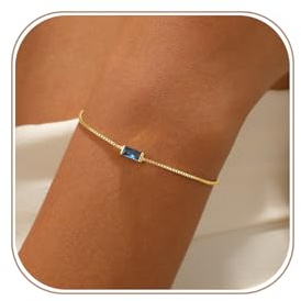 VIROMY Januar–Dezember Geburtsstein Armbänder Gold für Damen | 14 Karat Vergoldet Zarte Boxkette Armbänder,Geburtstagsgeschenke für ihre Mutter Frau Freundin Jahrestag