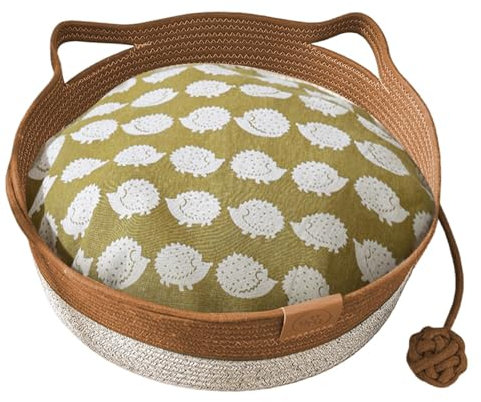 Erconsso Katzenkorb aus gewebtem Seil, gewebter Katzenbettkorb mit weicher Baumwolle, waschbares, abnehmbares Kissen für draußen, Schlafen, Nachttisch, Büro, Zimmer