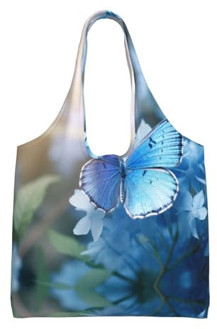 LNNIUK Schöne blaue Tragetasche mit Schmetterling-Aufdruck für Damen, Segeltuch, Schulterhandtaschen, niedlich, große Geldbörse, lässige Hobo-Handtasche, großes Fassungsvermögen, Schwarz