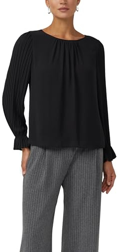 s.Oliver Damen Bluse – Regular Fit, Plisseeärmel, U-Boot-Ausschnitt