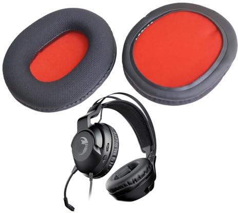 V-MOTA Ersatz-Ohrpolster für Roccat ELO X, ELO 7.1 Air, ELO 7.1 USB, Khan Pro, Khan Aimo 7.1 Gaming-Headset (Netzgewebe, schwarz, rot, dick, 20 mm)