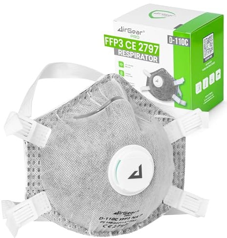 AirGearPro D-110C FFP3 Maske mit Ventil (20er Pack), Staubmaske Feinstaub | Staubmaske, Atemschutzmaske & Feinstaubmaske gegen Feinstaub & Schimmel, für Bau, Handwerk, Schleifen & Holz