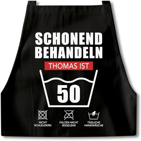 DEL MÀ Unique & Personal Kochschürze Herren Damen Schürze Schonend behandeln 60. Geburtstag Geschenk personalisiert lustiges Geburtstagsgeschenk Küchenschürze Grillschürze Schwarz