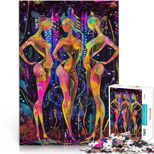1000-teiliges Teenager-Puzzle Rätsel Neon Radiance – Die DREI Musen im futuristischen Glanz Verbessern Sie das Gedächtnis38x26cm