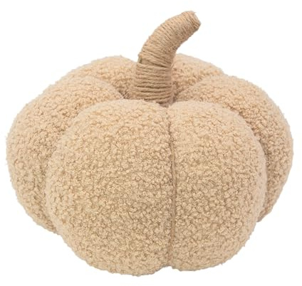 Benross 9 Beige Soft Teddy Fabric Plush Pumpkin Decoration | Soft Autumn & Halloween Decoration, Cosy Seasonal Pumpkin Cushion Ornament For Home Décor