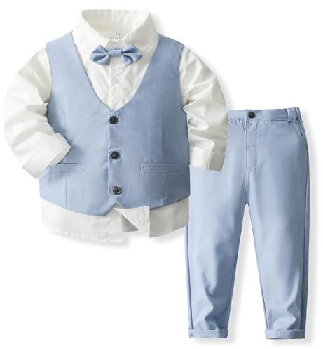 Yaopelky Baby pojke formell kostym set småbarn gentleman outfit väst kostymer med fluga klänning skjorta byxa pojkar bröllopskläder