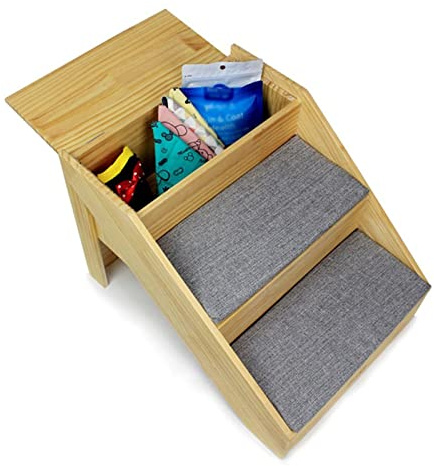 Haustiertreppe mit Stauraum, Holzrampe für Hunde und Katzen, unterstützt 60 kg für Hochbetten und Sofas
