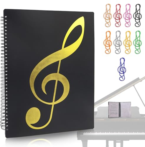 Notenmappe A4 Chormappe Schwarz Notenordner Mappe für Notenblätter Klavier Zubehör 30 Taschen/60 Seiten Wasserdicht Kunststoff Music Sheet Folder für Papier Dokumente Kunstwerke