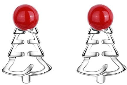 LÖB 750 Weißgold Vergoldet Ohrstecker Weihnachtsbaum Perlen Silber Rot Damen Tannenbaum Ohrringe Klein Weihnachtsohrringe Weihnachtsmotiv Schmuck
