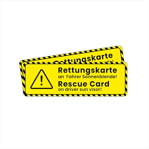 2x Hinweis Hinterglasaufkleber Rettungskarte DE/EN DIN - Neon Auto Schild selbstklebend für Windschutzscheibe - Aufkleber KFZ-Rettungskarte für Notfall