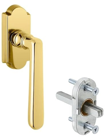 ALSTEN TECH Fenstergriff ALT WIEN Fensterbeschlag klassisch Messing Poliert | Retro Design Messinggriff langlebig, stabile Konstruktion Dreh Kipp Montageset