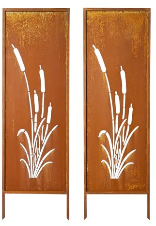 VEVOR Panneau Brise Vue Extérieur Métal 50x160 cm Paravent Extérieur Décoratif Autoportant, Séparation de Jardin, Écran d'Intimité, Acier au Carbone, Piquets de Sol, Motifs Naturels Ajourés, Lot de 2