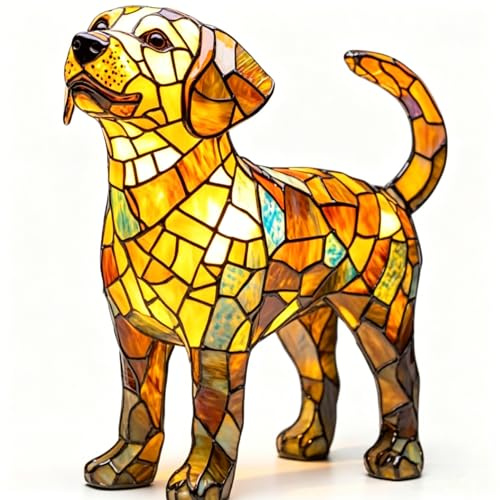 Drawelry 3D Kunstharz Katze Hunde Nachtlicht mit USB-Anschluss Retro LED Tierlampe Dekoration, Kätzche Welpe Haustier Form Tischlampe Zuhause Büro Deko Geschenk für Tierliebhaber (Labrador)