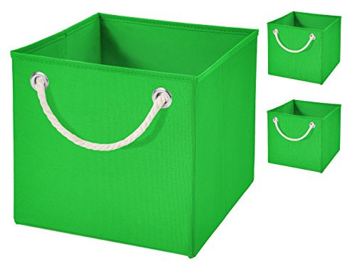 Stick&Shine 4X Aufbewahrungs Korb Grün Faltbox 15 x 15 x 15 cm Regalkorb faltbar mit Kordel