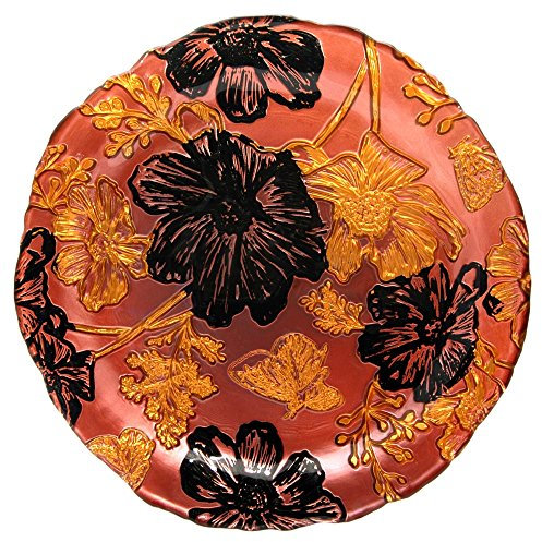 Red Pomegranate 4403-4 Papillon Set/4 Handmade Glass Side Plates, Rose Gold Black