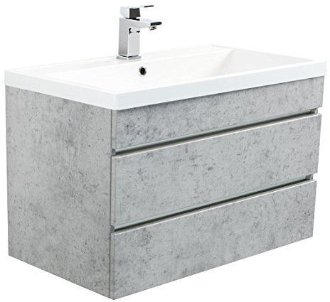 emotion | Waschbecken mit Unterschrank in Grau Marmoriert | Made in Germany | B80,4 x H58,4 x T45 cm | Waschtischunterschrank mit Zwei Schubladen | Mineralgussbecken für designvolle Badezimmer
