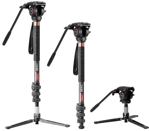 Cayer CF34 Carbon Fiber Camer Monopod Kit, 71 inch Professional Telescopic Video Monopods with Video Fluid Head and Folding Support Base for DSLR Video Cameras Camcorders, Plus 1 Extra Sliding Plate