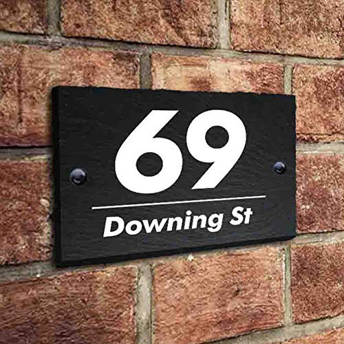 Natural Slate House Gate Sign Plaque Door Number Personalised Name UV Printed Hand Finished in UK(15x10cm RECTANGLE)