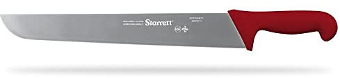 Starrett Professional Butchers Knife - BKR203-14 Wide Straight 14 Inch Ultra Sharp Sanitized Steel Blade - Red Handle Kitchen Chef's Knife