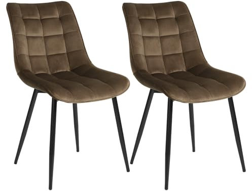 WOLTU Esszimmerstühle 2er Set, für Wohnzimmer Küche Esszimmer, Küchenstühle gepolstert mit Rückenlehne, Sitzfläche aus Samt, mit Metallbeinen, bis 150 kg belastbar, Braun