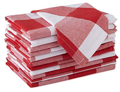 Encasa XO Baumwoll-Servietten Set mit 12 Stück | Büffelrote Karos | Größe 43x43 cm | Tischservietten | Maschinenwaschbar & Wiederverwendbar